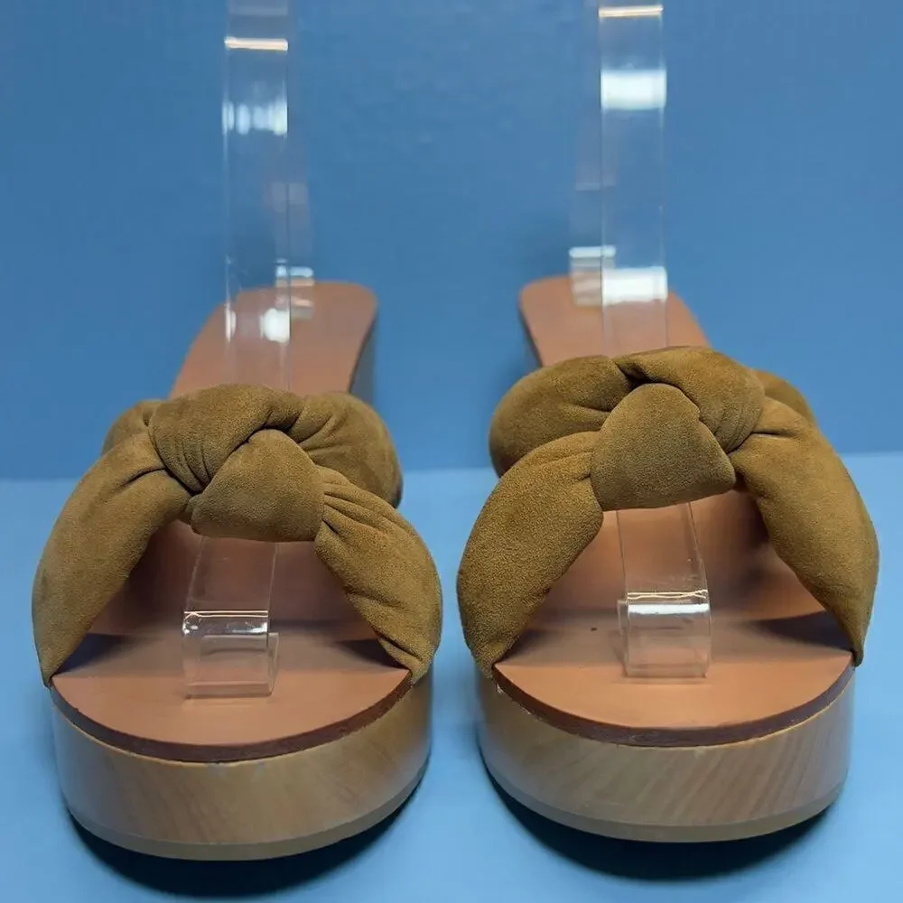 Loeffler‎ Randall Taylor Platform Wedge Heel Sandals in Sienna Tan Suede 11